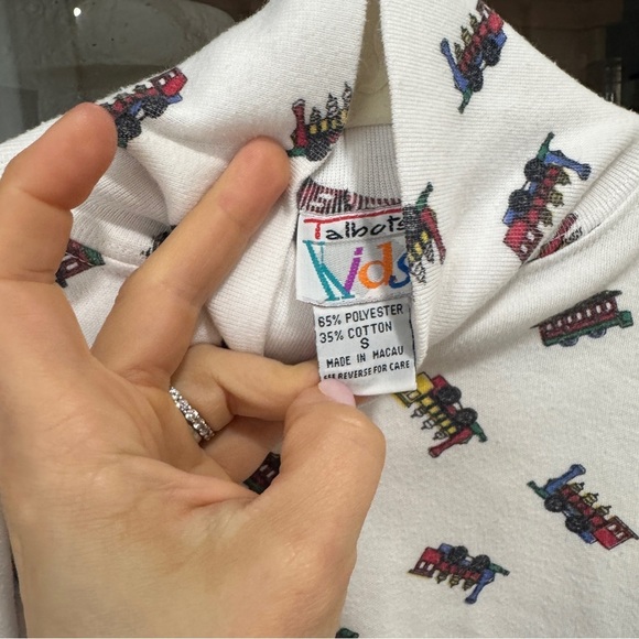 Vintage 90s Talbots Kids Trains Print Turtleneck sweater long sleeve tee toddler - Picture 3 of 6